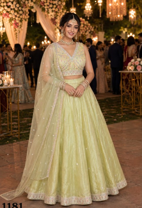 Green Viscose Embroidered Work Lehenga Choli for Ceremonial